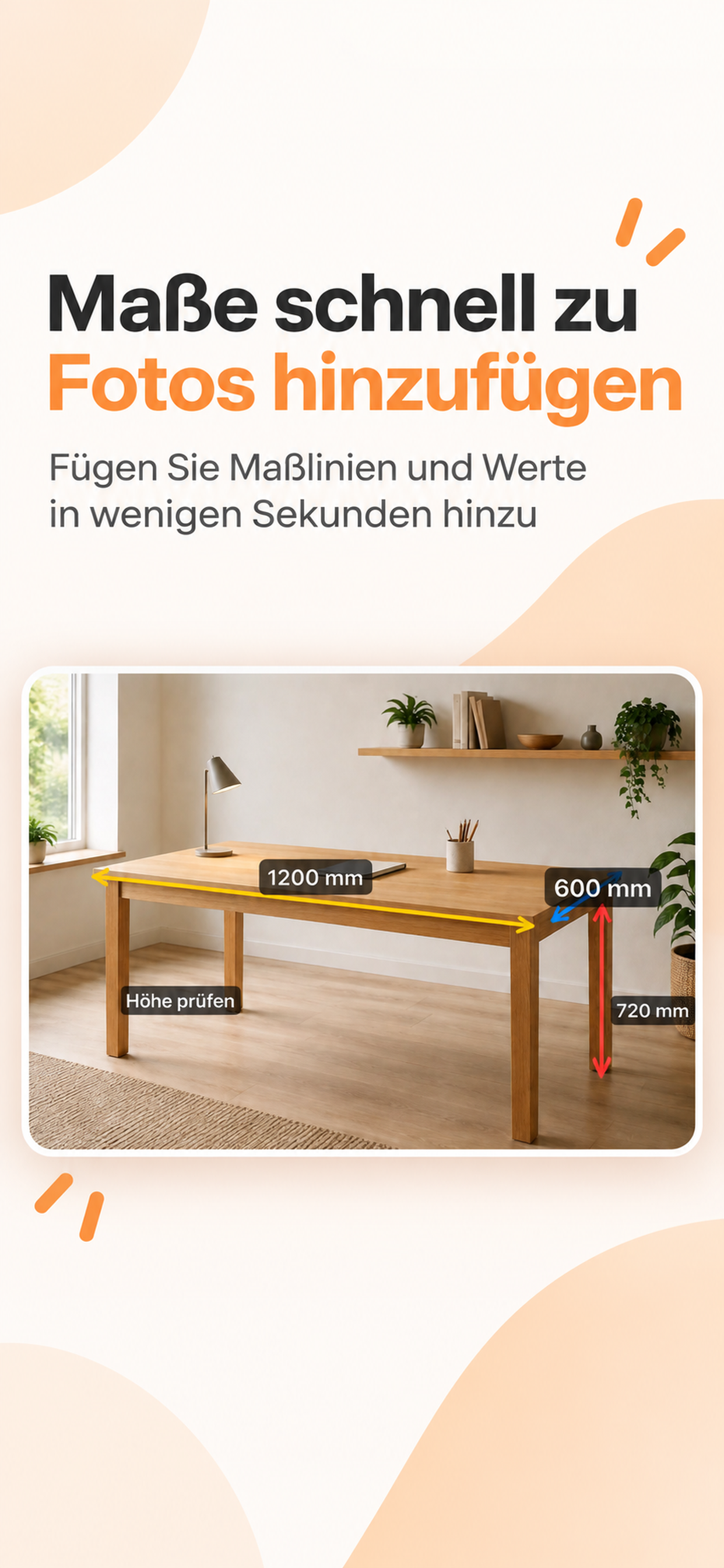 Dim Note Beispiel mit Maßlinien und Werten auf einem Foto