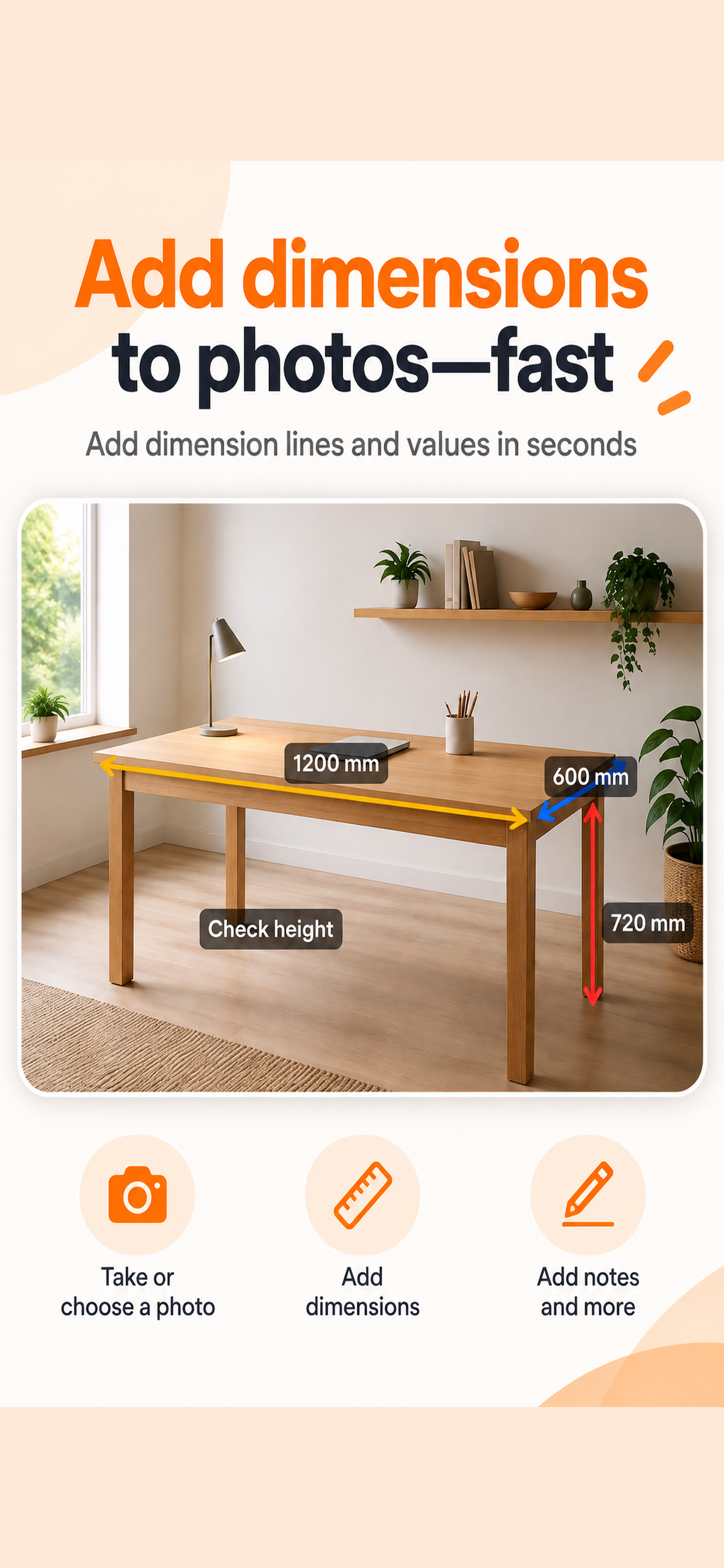 Dim Note example with dimension lines and values added to a photo